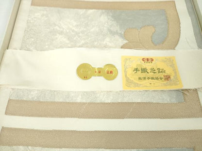 平和屋本店■極上　西陣　勝山織物　六通柄　本袋帯　金糸　共箱・証紙付き　逸品　未使用　DZAA3767kh5