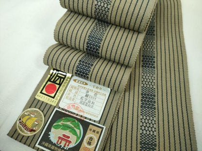 平和屋本店■希少　男性　首里織　角帯　手織　串花　屋冨祖和美作　綿　証紙付き　逸品　DZAA3779kh5