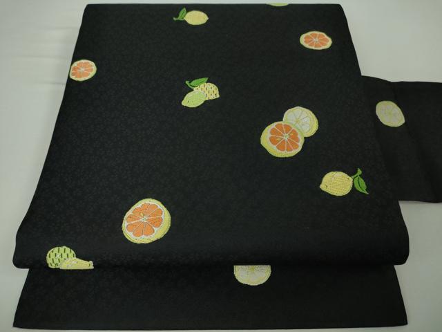平和屋本店●極上 九寸名古屋帯 唐織 檸檬 レモン 黒地 逸品 DZAA3791kh5