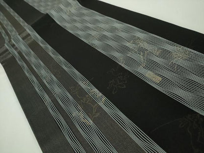 平和屋本店■極上　両面　全通柄袋帯　すくい織　鳥獣戯画　黒地　金彩　逸品　未使用　DZAA3806kh5