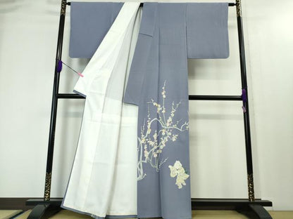 平和屋本店●極上　加賀友禅の巨匠　初代　由水十久　色留袖　童子　お面　枝梅　藤納戸色地　逸品　DZAA3821kh6