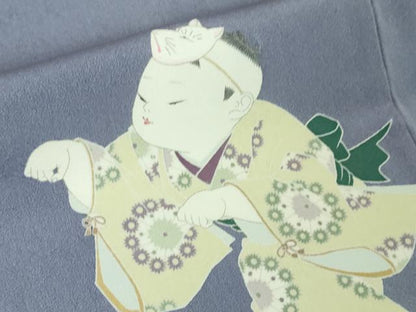 平和屋本店●極上　加賀友禅の巨匠　初代　由水十久　色留袖　童子　お面　枝梅　藤納戸色地　逸品　DZAA3821kh6