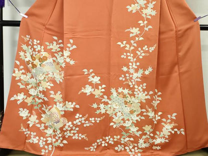 平和屋本店■極上　創業460年・千總　訪問着　駒刺繍　橘　冊子花文　照柿色地　金彩　逸品　DZAA3839kh5