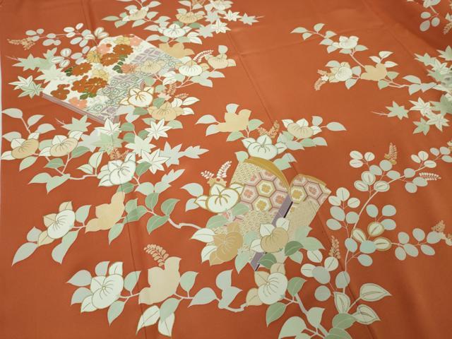 平和屋本店■極上　創業460年・千總　訪問着　駒刺繍　橘　冊子花文　照柿色地　金彩　逸品　DZAA3839kh5