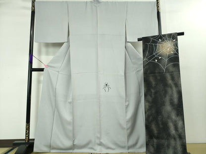 平和屋本店■極上　BANKAN わものや　付け下げ・袋帯(IKKI流 斉藤一騎 銀花仙)セット　蜘蛛　銀彩　パウダーブルー色地　逸品　DZAA3855kh5