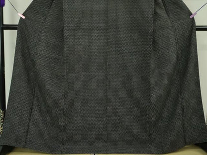 平和屋本店■極上　染織の名門　しょうざん  生紬　市松文様　黒地　証紙付き　逸品　DZAA3858kh5