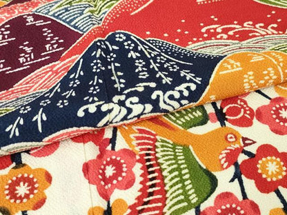平和屋本店■極上　和染紅型　栗山紅型　栗山吉三郎　振袖　重ね山花鳥文　鬼しぼ縮緬　逸品　未使用　DZAA3860kh5