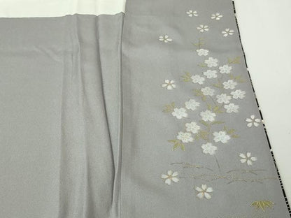 平和屋本店●極上　訪問着　刺繍　御所車吉祥花文　烏羽色地　金糸　逸品　DZAA3868kh5