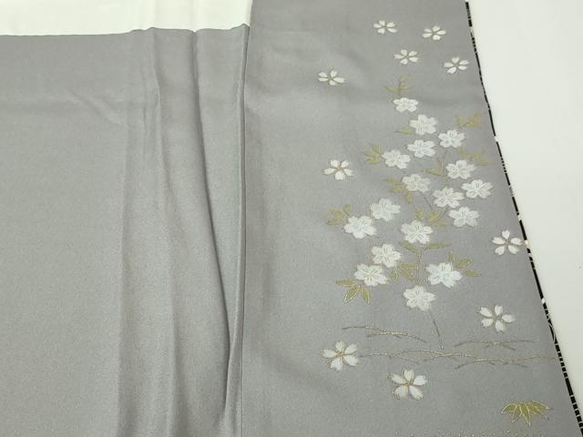 平和屋本店●極上　訪問着　刺繍　御所車吉祥花文　烏羽色地　金糸　逸品　DZAA3868kh5