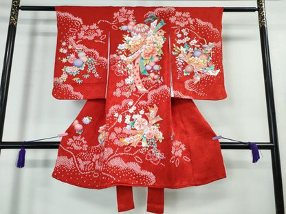 平和屋本店■極上　女の子　3歳　祝着・襦袢セット　束ね熨斗　花毬文　金彩　逸品　DZAA3887kh5
