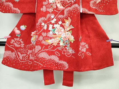 平和屋本店■極上　女の子　3歳　祝着・襦袢セット　束ね熨斗　花毬文　金彩　逸品　DZAA3887kh5