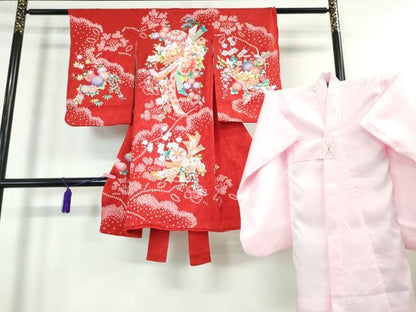 平和屋本店■極上　女の子　3歳　祝着・襦袢セット　束ね熨斗　花毬文　金彩　逸品　DZAA3887kh5