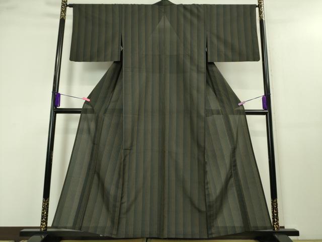 平和屋本店■極上　夏物　石川県指定無形文化財　夏牛首紬　白山工房　手織り　縞　羊羹色地　まるやま扱い　逸品　DZAA3895kh5