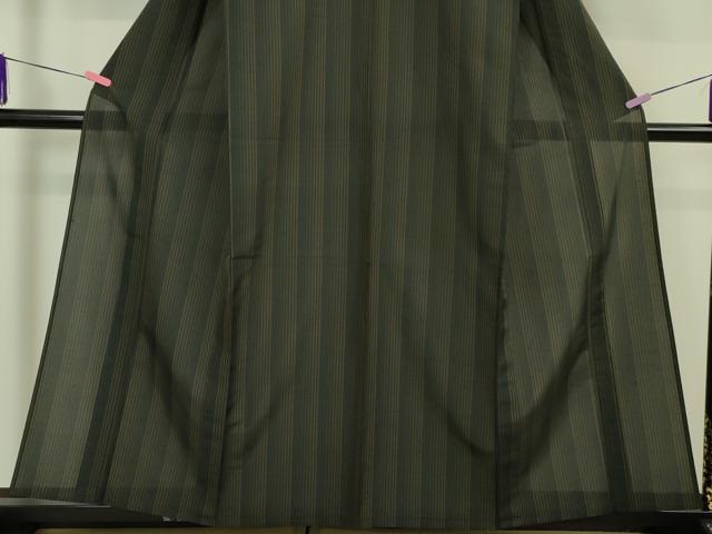 平和屋本店■極上　夏物　石川県指定無形文化財　夏牛首紬　白山工房　手織り　縞　羊羹色地　まるやま扱い　逸品　DZAA3895kh5
