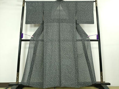 平和屋本店■極上　夏物　江戸小紋　絽　雪輪文　鮫小紋柄　黒地　逸品　DZAA3899kh5