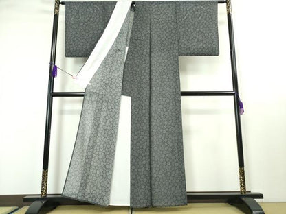 平和屋本店■極上　夏物　江戸小紋　絽　雪輪文　鮫小紋柄　黒地　逸品　DZAA3899kh5