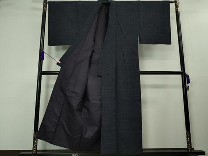 平和屋本店■希少 男性 重要無形文化財技術保持者 森山虎雄 天然藍染 久留米絣 アンサンブル 手織 綿 証紙・羽織紐付き 逸品　DZAA3901kh5