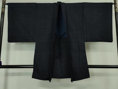 平和屋本店■希少 男性 重要無形文化財技術保持者 森山虎雄 天然藍染 久留米絣 アンサンブル 手織 綿 証紙・羽織紐付き 逸品　DZAA3901kh5