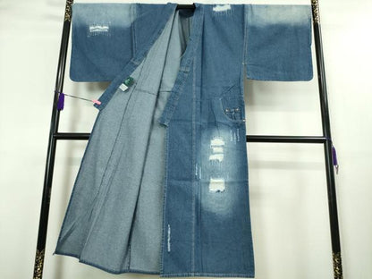 平和屋本店■極上　男性　デニム着物　単衣　和遊楽　ポケット付き　綿　逸品　DZAA3902kh5