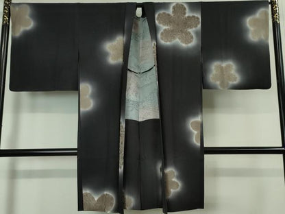 平和屋本店■極上　長羽織　お召地　舞花文　暈し染め　羽裏：鳥獣戯画　羽織紐・反端付き　逸品　DZAA3903kh5