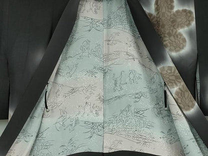 平和屋本店■極上　長羽織　お召地　舞花文　暈し染め　羽裏：鳥獣戯画　羽織紐・反端付き　逸品　DZAA3903kh5
