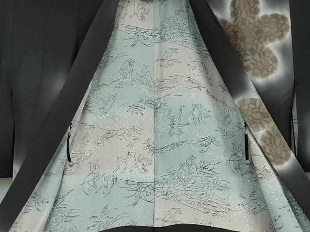 平和屋本店■極上　長羽織　お召地　舞花文　暈し染め　羽裏：鳥獣戯画　羽織紐・反端付き　逸品　DZAA3903kh5