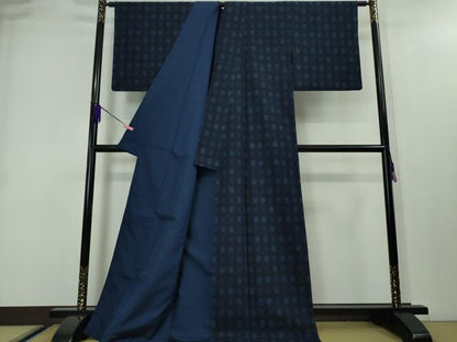 平和屋本店■極上　綿薩摩　東郷織物謹製　手織　160亀甲　實篤　永江明夫　正藍染　吉祥文　逸品　DZAA3943kh5