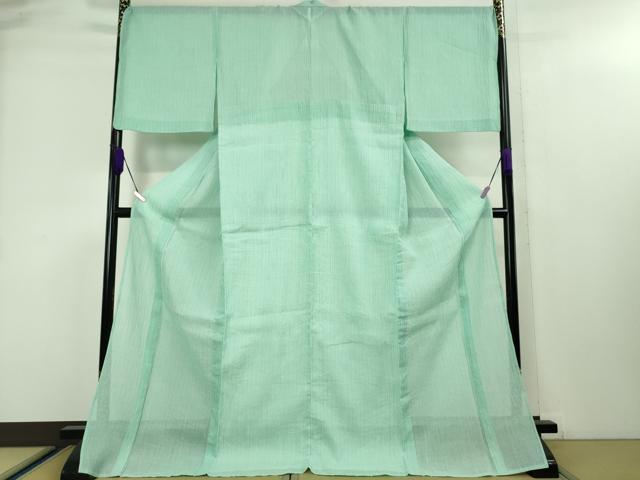 平和屋本店■極上　夏物　本場小千谷ちぢみ　小千谷織物　杉山織物謹製　麻　白群色×白　ロング丈　証紙付き　逸品　DZAA3945kh5