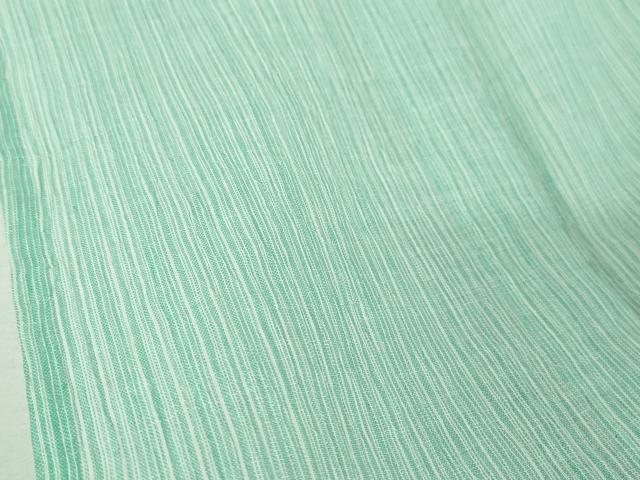 平和屋本店■極上　夏物　本場小千谷ちぢみ　小千谷織物　杉山織物謹製　麻　白群色×白　ロング丈　証紙付き　逸品　DZAA3945kh5
