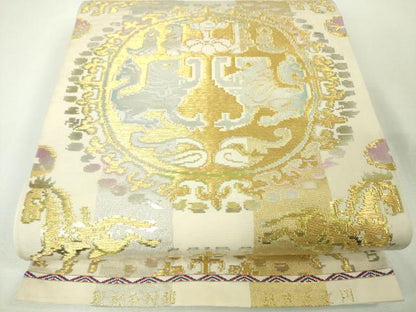 平和屋本店■極上　龍村平蔵製　本袋帯　円文白虎錦　金銀糸　逸品　DZAA3955kh5