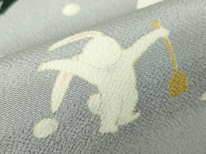 平和屋本店■極上 名門染元 秀美 十日町友禅 九寸名古屋帯 雪だるま 兎 スキー 雪遊び　藤色地　鬼しぼ縮緬　逸品　未使用　DZAA3963kh5