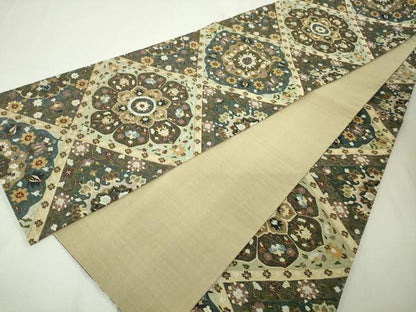 平和屋本店■最高級　明綴れ　全通柄袋帯　花唐草菱文　金糸　逸品　未使用　DZAA3984kh5