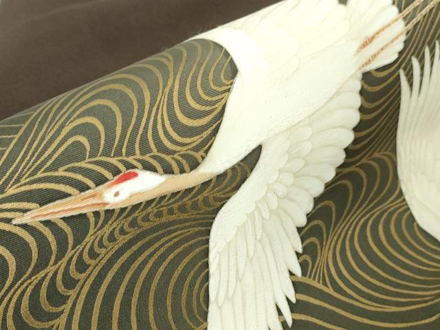 平和屋本店■極上　京都祇園の老舗　ぎをん齋藤　塩瀬　九寸名古屋帯　刺繍　立波飛鶴文　金彩　たとう紙付き　逸品　DZAA4002kh5
