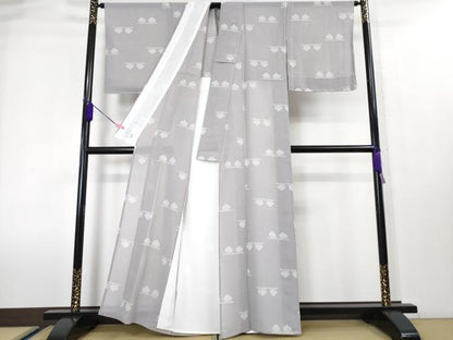 平和屋本店■極上　夏物　洗える最高級着物　＜英＞はなぶさ謹製　小紋　紗　草花文　藤色　逸品　未使用　DZAA4011kh5