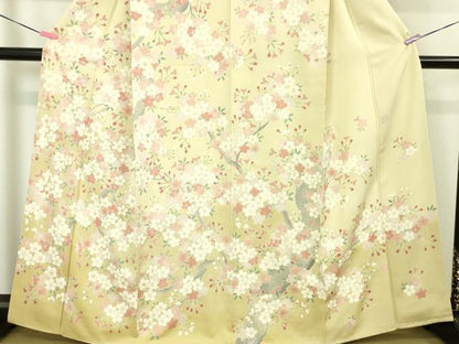 平和屋本店■極上　訪問着　駒刺繍　枝桜　暈し染め　鳥の子色地　金彩　逸品　DZAA4014kh5