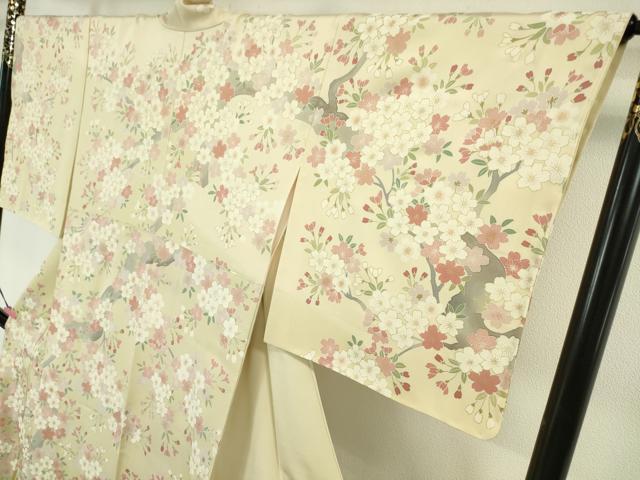 平和屋本店■極上　訪問着　駒刺繍　枝桜　暈し染め　鳥の子色地　金彩　逸品　DZAA4014kh5