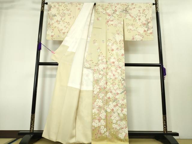平和屋本店■極上　訪問着　駒刺繍　枝桜　暈し染め　鳥の子色地　金彩　逸品　DZAA4014kh5