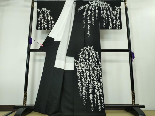 平和屋本店■極上　女優・吉永小百合　訪問着　枝垂れ桜　縮緬地　黒地　逸品　DZAA4017kh5