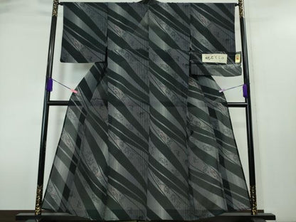 平和屋本店■極上　夏物　明石ちぢみ　鳥獣戯画　黒地　証紙付き　逸品　DZAA4019kh5