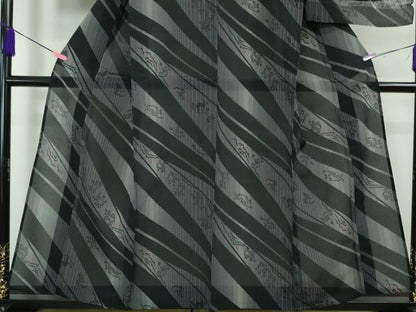 平和屋本店■極上　夏物　明石ちぢみ　鳥獣戯画　黒地　証紙付き　逸品　DZAA4019kh5
