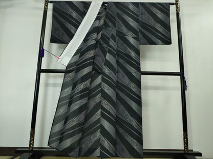 平和屋本店■極上　夏物　明石ちぢみ　鳥獣戯画　黒地　証紙付き　逸品　DZAA4019kh5