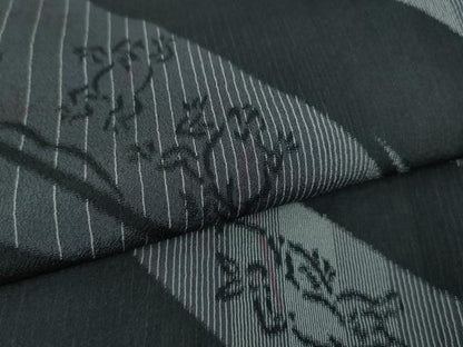 平和屋本店■極上　夏物　明石ちぢみ　鳥獣戯画　黒地　証紙付き　逸品　DZAA4019kh5