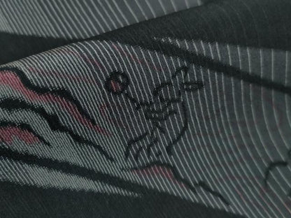 平和屋本店■極上　夏物　明石ちぢみ　鳥獣戯画　黒地　証紙付き　逸品　DZAA4019kh5