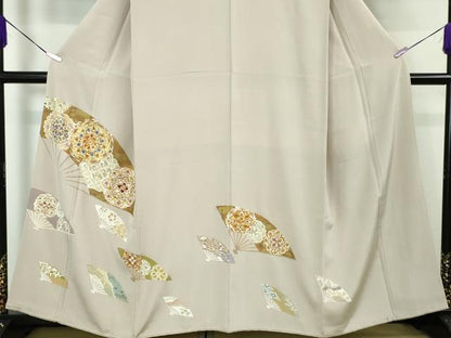 平和屋本店■極上　創業460年・千總　色留袖　駒刺繍　正倉院扇面花文　薄柿色地　金彩　伊勢丹扱い　逸品　DZAA4023kh5