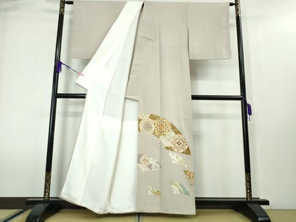 平和屋本店■極上　創業460年・千總　色留袖　駒刺繍　正倉院扇面花文　薄柿色地　金彩　伊勢丹扱い　逸品　DZAA4023kh5