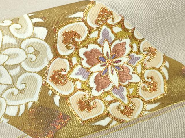 平和屋本店■極上　創業460年・千總　色留袖　駒刺繍　正倉院扇面花文　薄柿色地　金彩　伊勢丹扱い　逸品　DZAA4023kh5