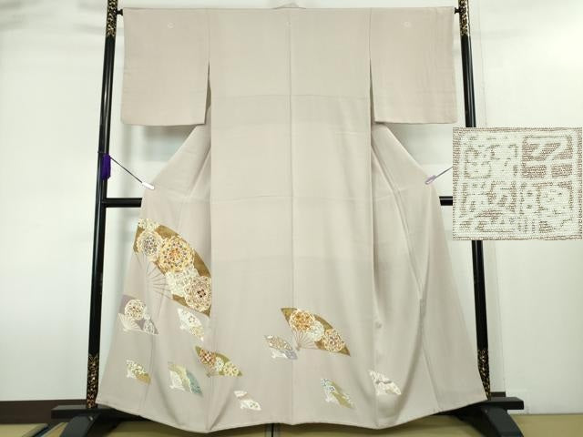 平和屋本店■極上　創業460年・千總　色留袖　駒刺繍　正倉院扇面花文　薄柿色地　金彩　伊勢丹扱い　逸品　DZAA4023kh5