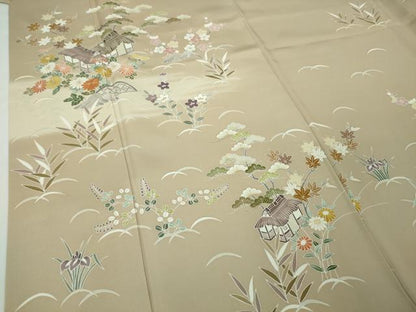 平和屋本店■極上　創業460年・千總　訪問着　駒刺繍　風景花文　枯色地　金彩　松坂屋扱い　逸品　DZAA4024kh5