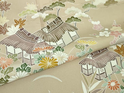 平和屋本店■極上　創業460年・千總　訪問着　駒刺繍　風景花文　枯色地　金彩　松坂屋扱い　逸品　DZAA4024kh5