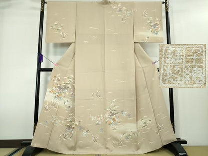 平和屋本店■極上　創業460年・千總　訪問着　駒刺繍　風景花文　枯色地　金彩　松坂屋扱い　逸品　DZAA4024kh5